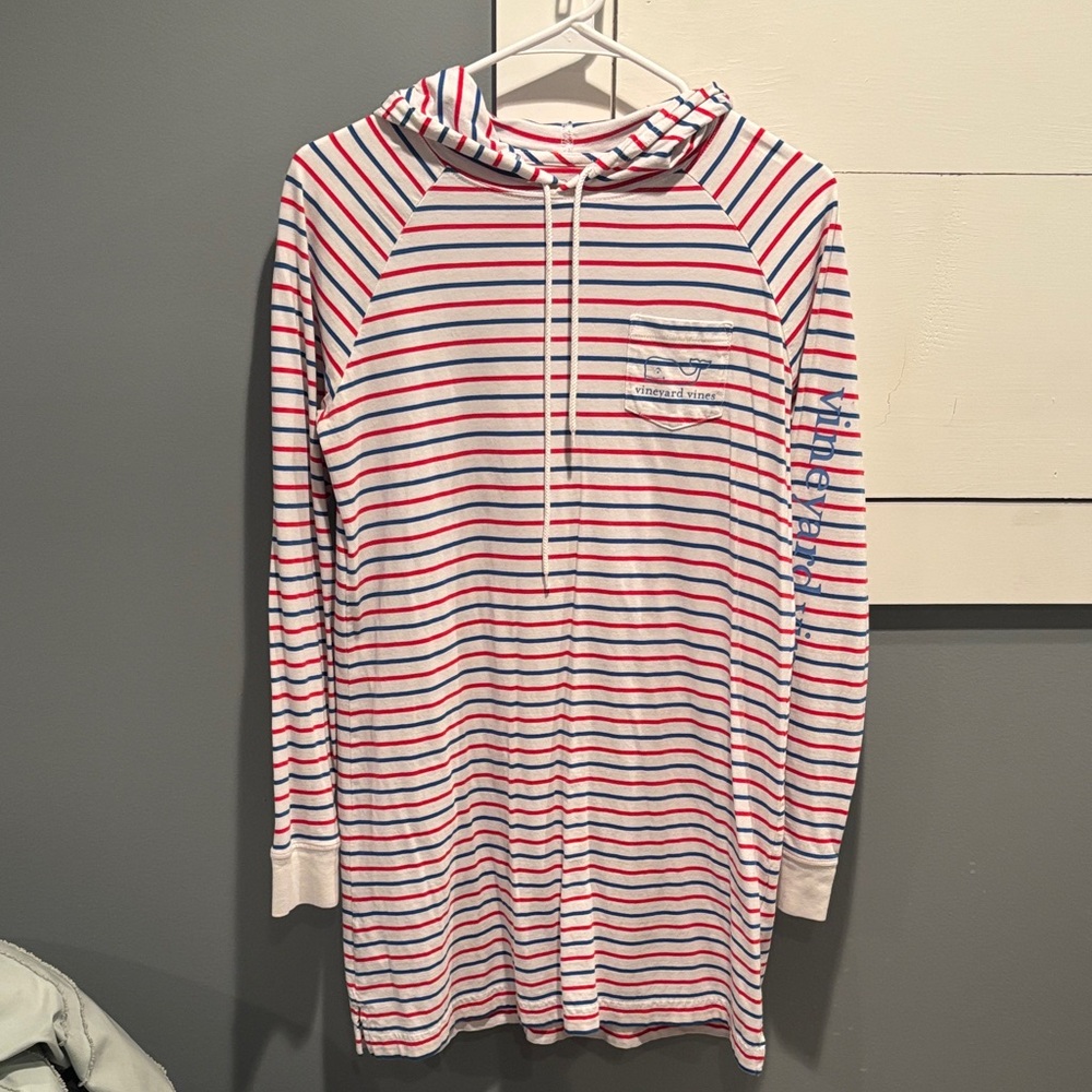 Vineyard Vines Red and Blue Striped Long Sleeve Tee